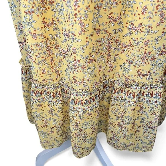 Max Studio Yellow Floral Midi Dress flutter sleeve feminine cottagecore XL - Picture 6 of 9